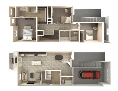 Floor plan for 3 beds, 2.5 baths, 1615 sqft
